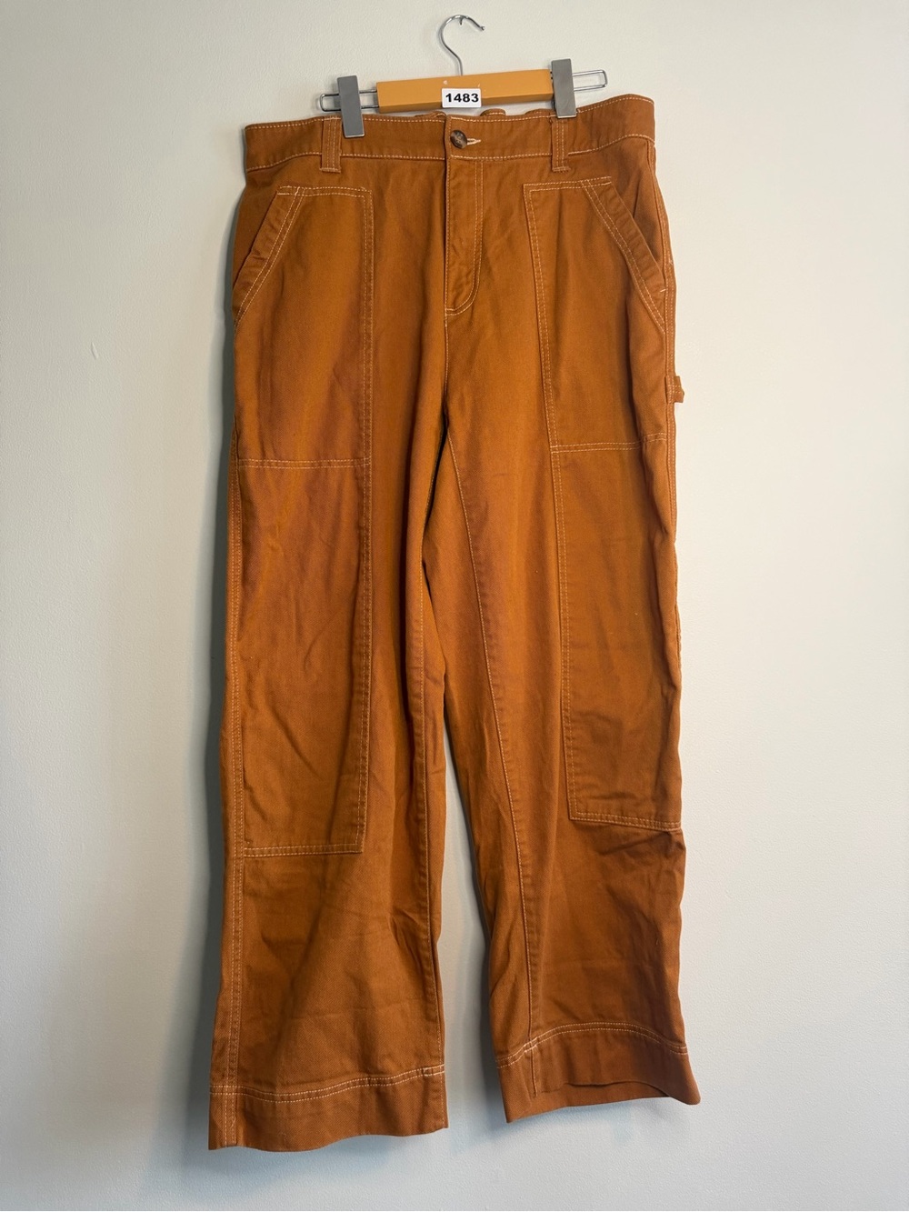 Burnt Orange Carpenter Utility Pants Workwear Wide Leg 100% Cotton Size 14